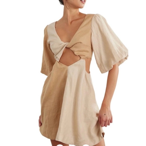 SOVERE - Duet Mini Dress with cutouts - 100% Linen - Small - Picture 2 of 6